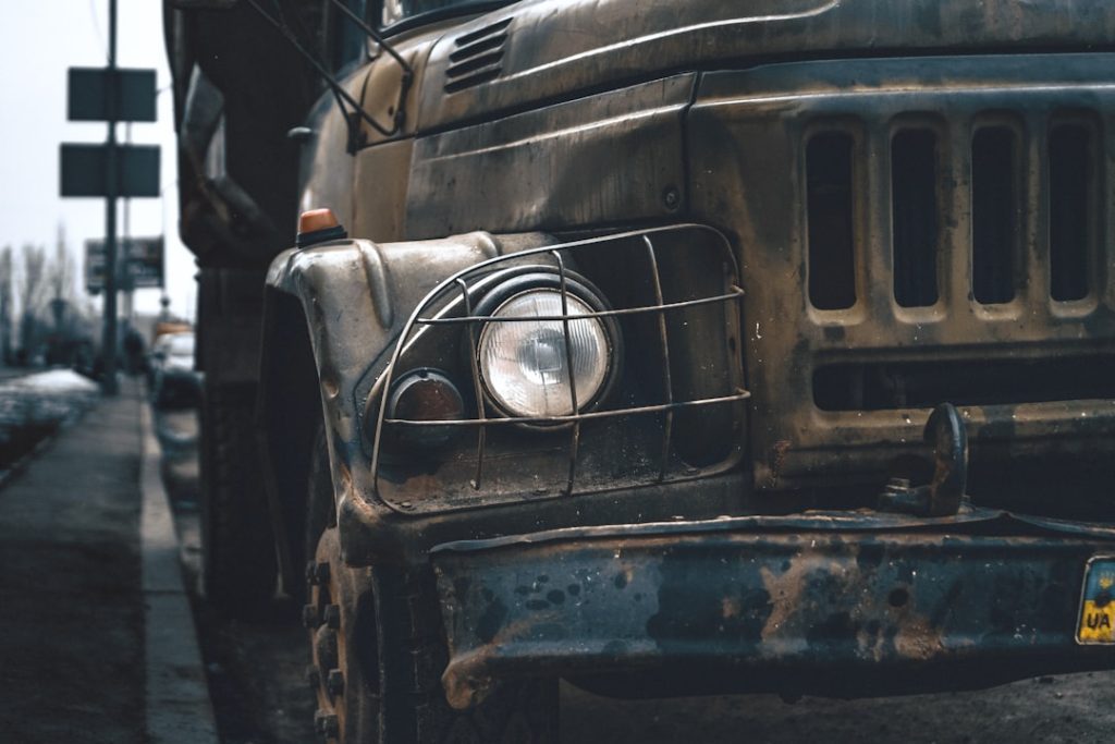 Photo Coal briquettes, truck, distribution center